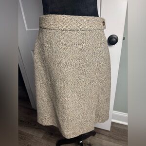 Brooks Brothers Beige Tweed A-Line Skirt wool blend wrap around career